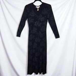 Vintage Ultimate Blues Black Rose‎ Floral Maxi Dress Women's Large Gothic Core